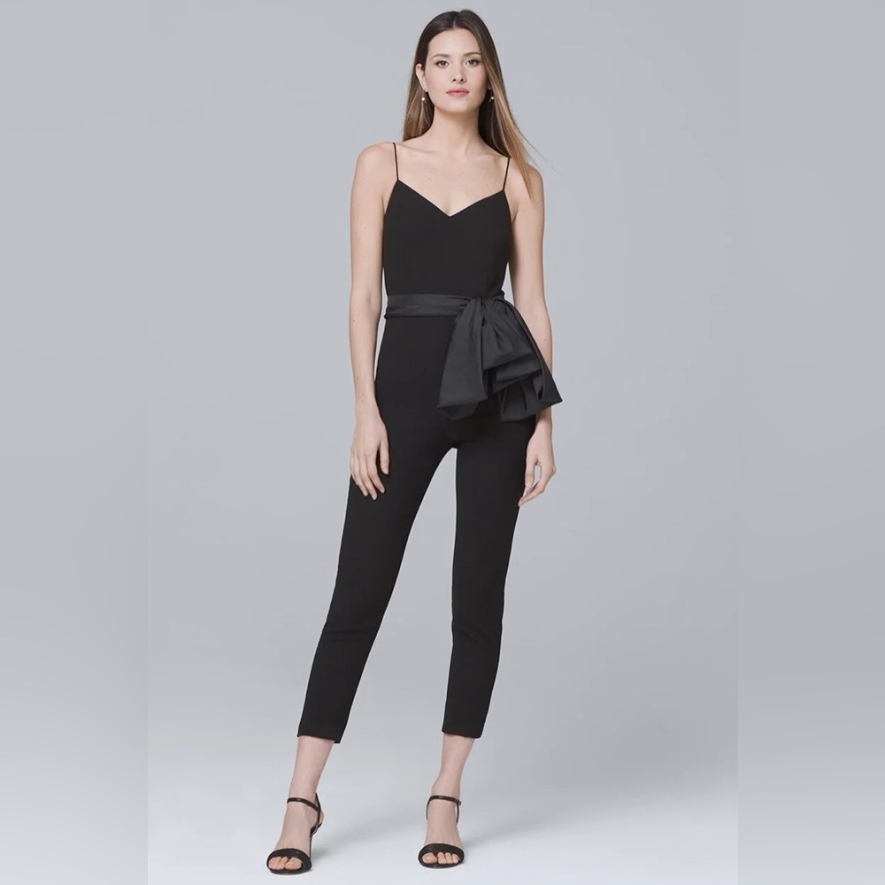 Monique Lhuillier Elegant Black Jumpsuit w Removable Bow size 6